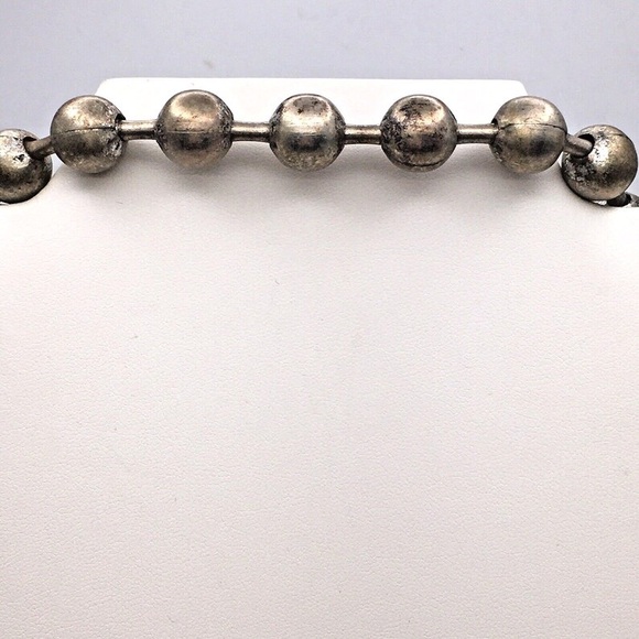 Distressed Brass Silver Large Ball Chain Cluster Pendant Toggle Clasp Necklace - Picture 3 of 6
